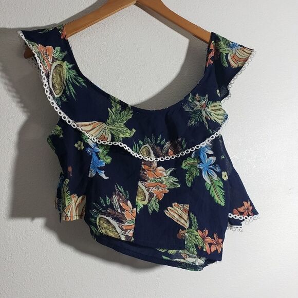 Tropical ruffle crop top - Picture 4 of 5